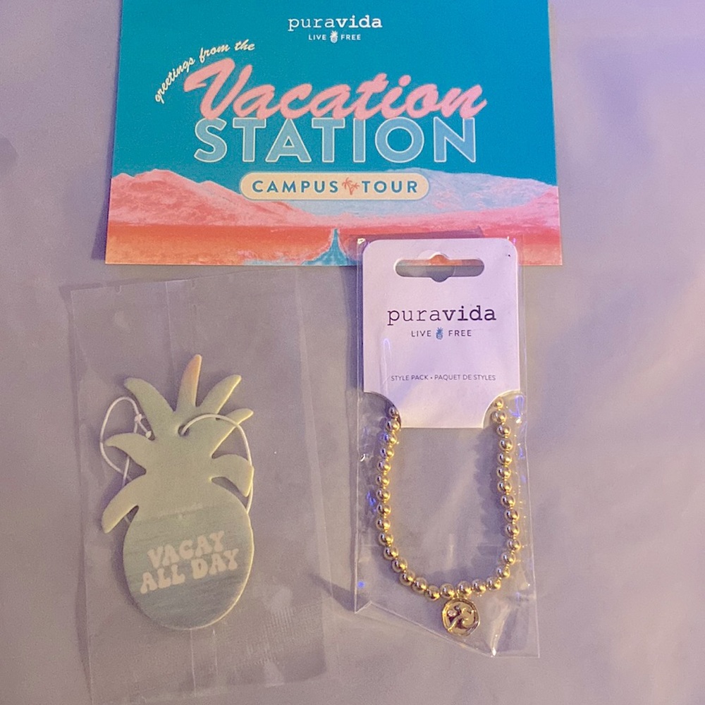 Pura vida bracelet and air freshener with post card